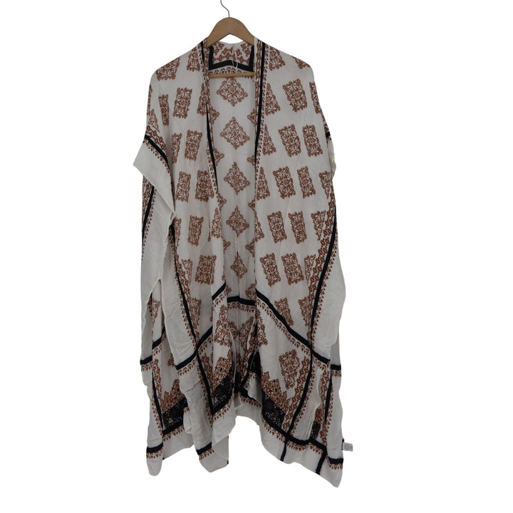 Modena Womens One Size Medallion Print Viscose Kimono Wrap White Rust Black