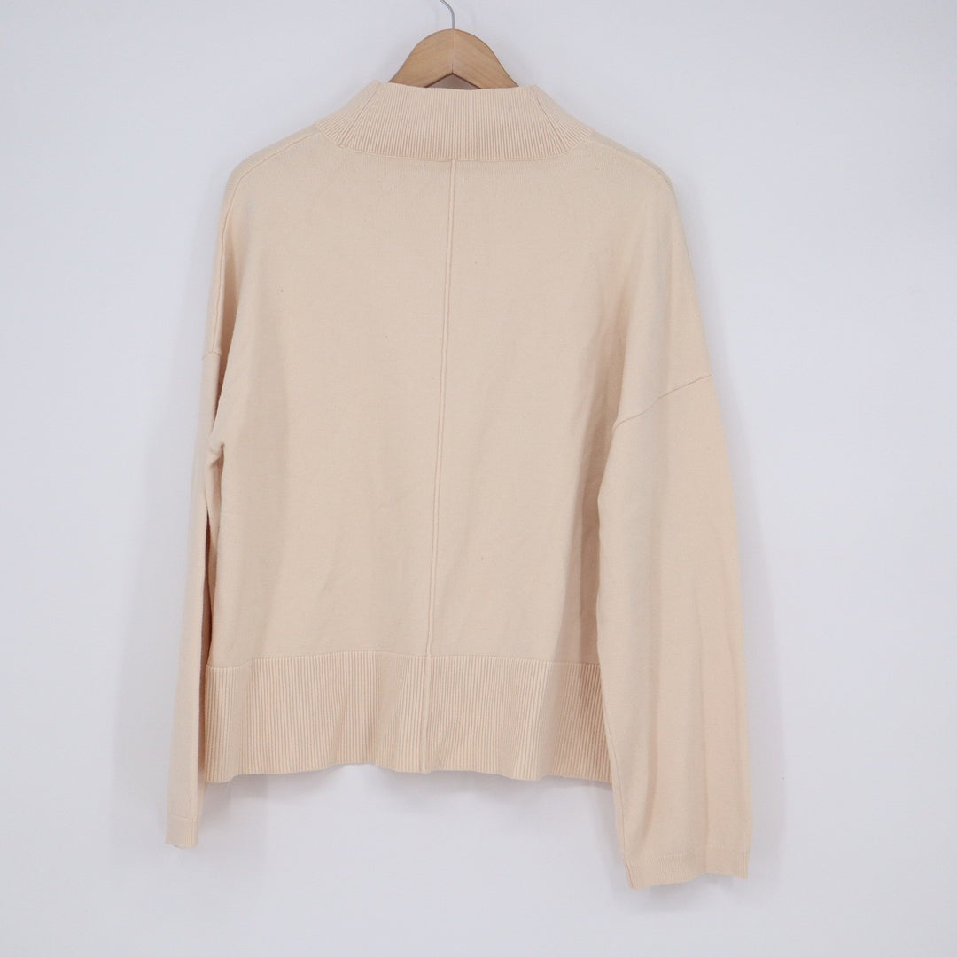 Fashion Mock Neck Cream Knit Sweater Oversized Center Seam Pullover XL