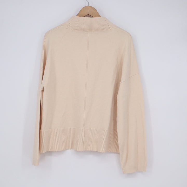 Fashion Mock Neck Cream Knit Sweater Oversized Center Seam Pullover XL