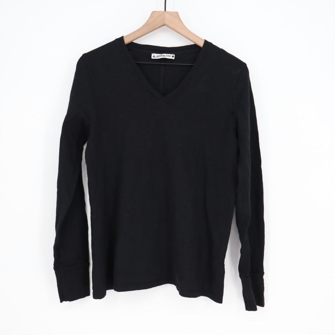 American Giant Mens Black Long Sleeve V Neck Cotton T Shirt Size M