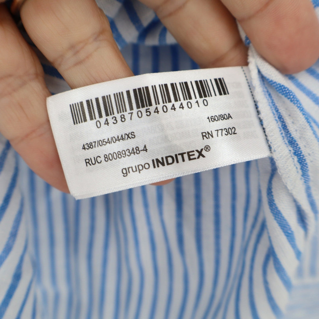 Zara Linen Button-Down Womens XS 4387/054/044 Blue White Striped Excellent