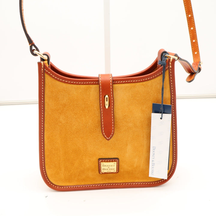Dooney & Bourke Suede Small Kiley Crossbody Bag Honey Tan Leather Trim New