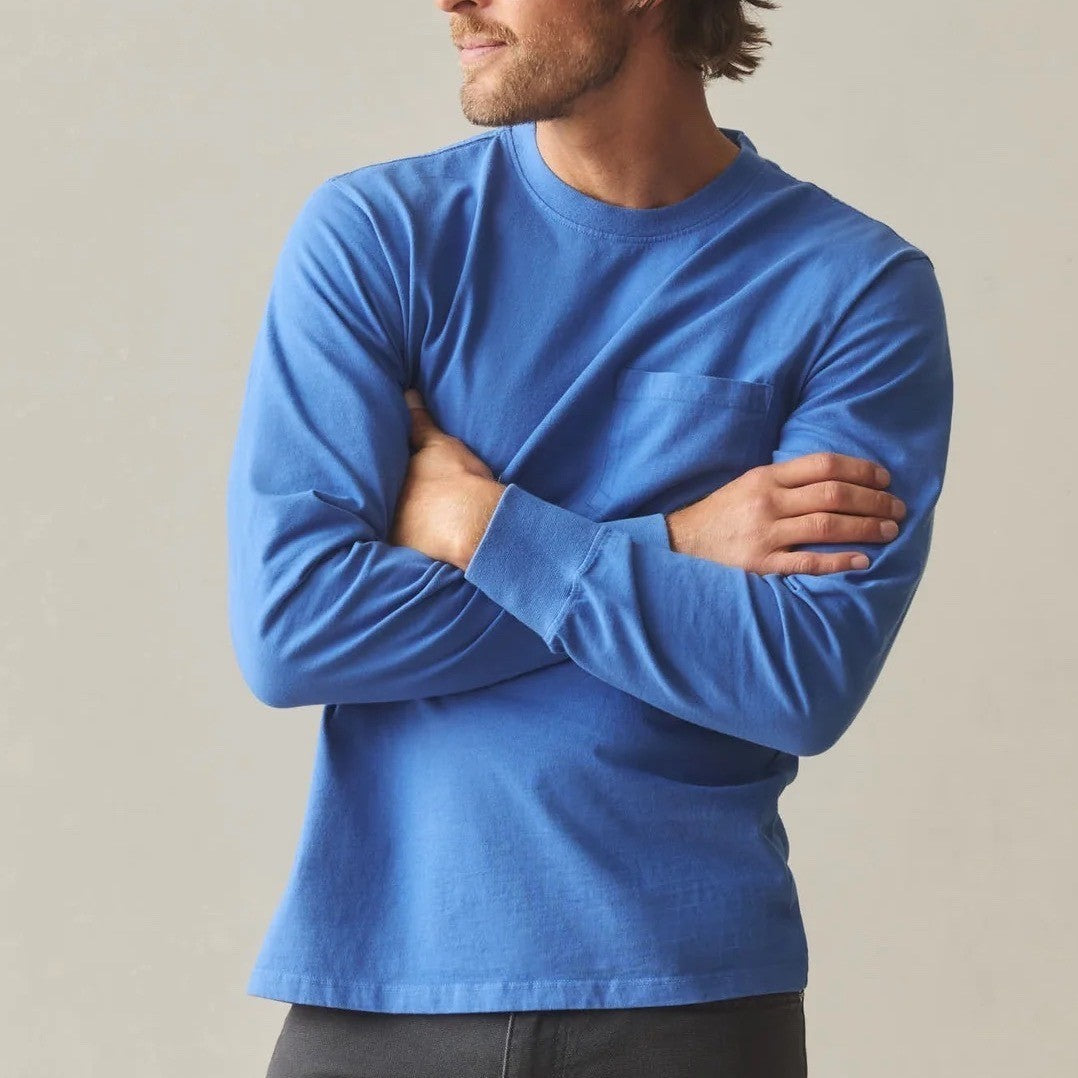 American Giant Blue Cotton Long Sleeve Pocket T Shirt Size S Made in USA