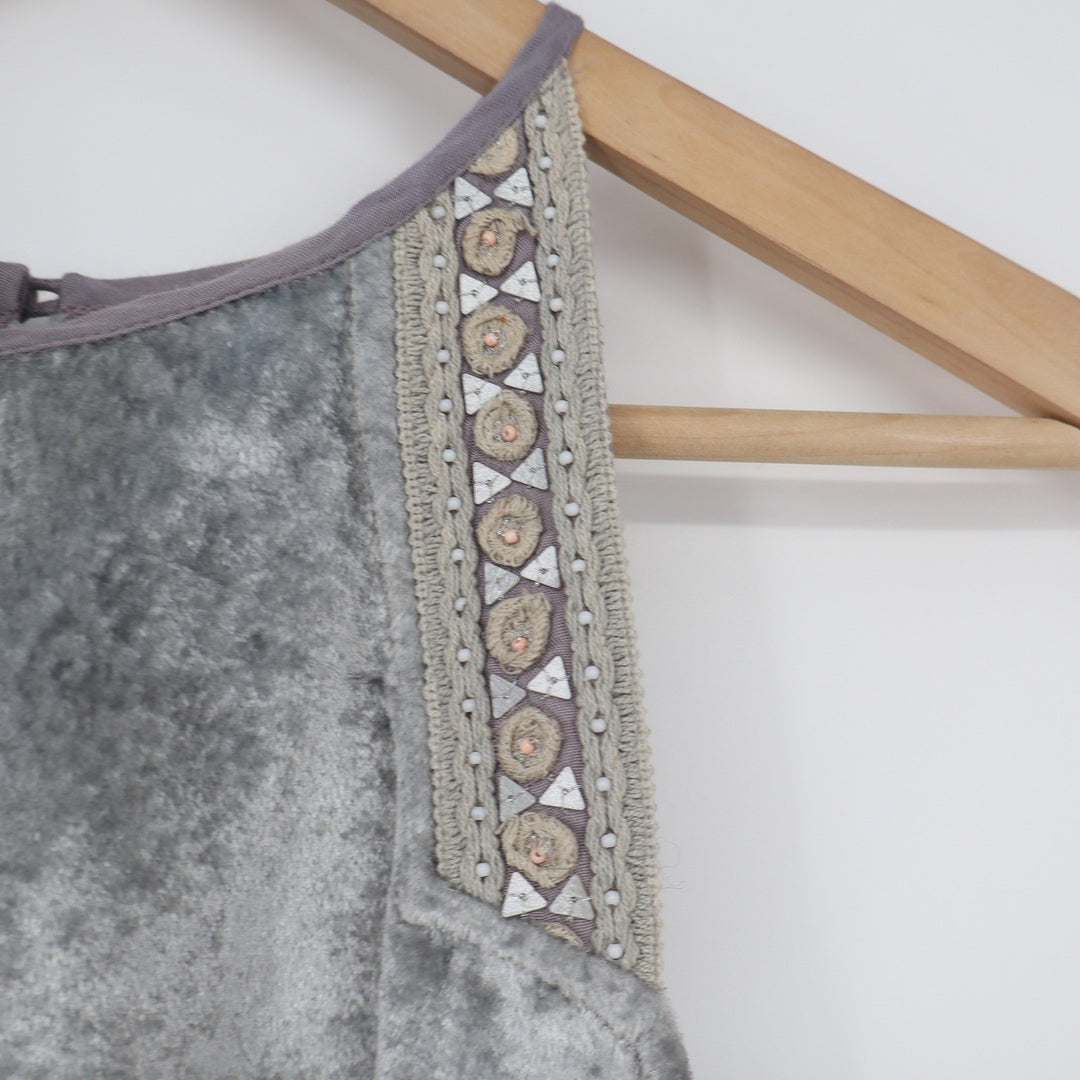 Blank London Silver Grey Crushed Velvet Embellished Halter Top XS Boho Sequin