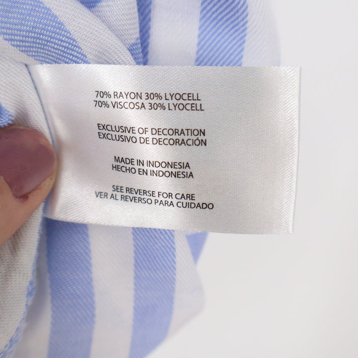 Gap Womens Blue White Striped Short Sleeve V-Neck Blouse Relaxed Fit Large