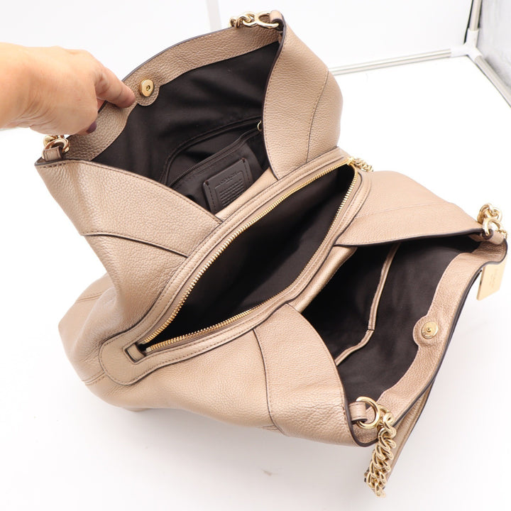 Coach Lexy Shoulder Bag Metallic Taupe Pebbled Leather Gold Hardware
