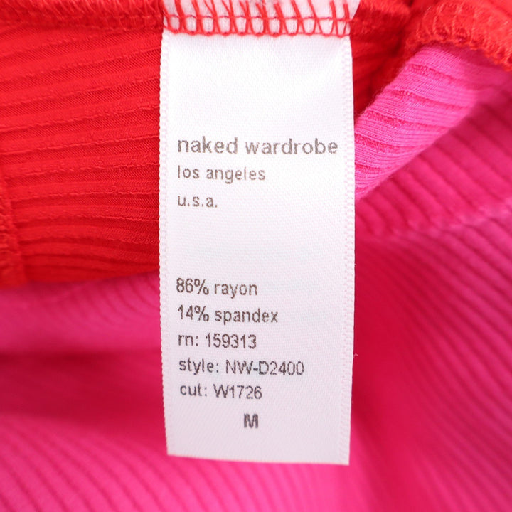 Naked Wardrobe Pink Red Colorblock Ribbed Midi Dress Size M