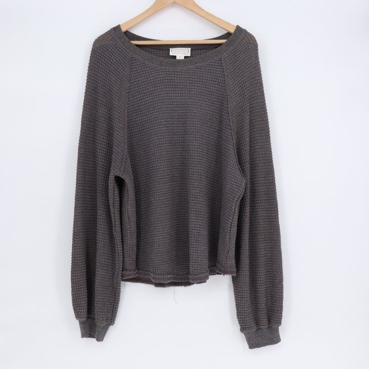 Love Riche Sweater Womens Medium Gray Waffle Knit Ribbed Raglan Sleeve Boat Neck