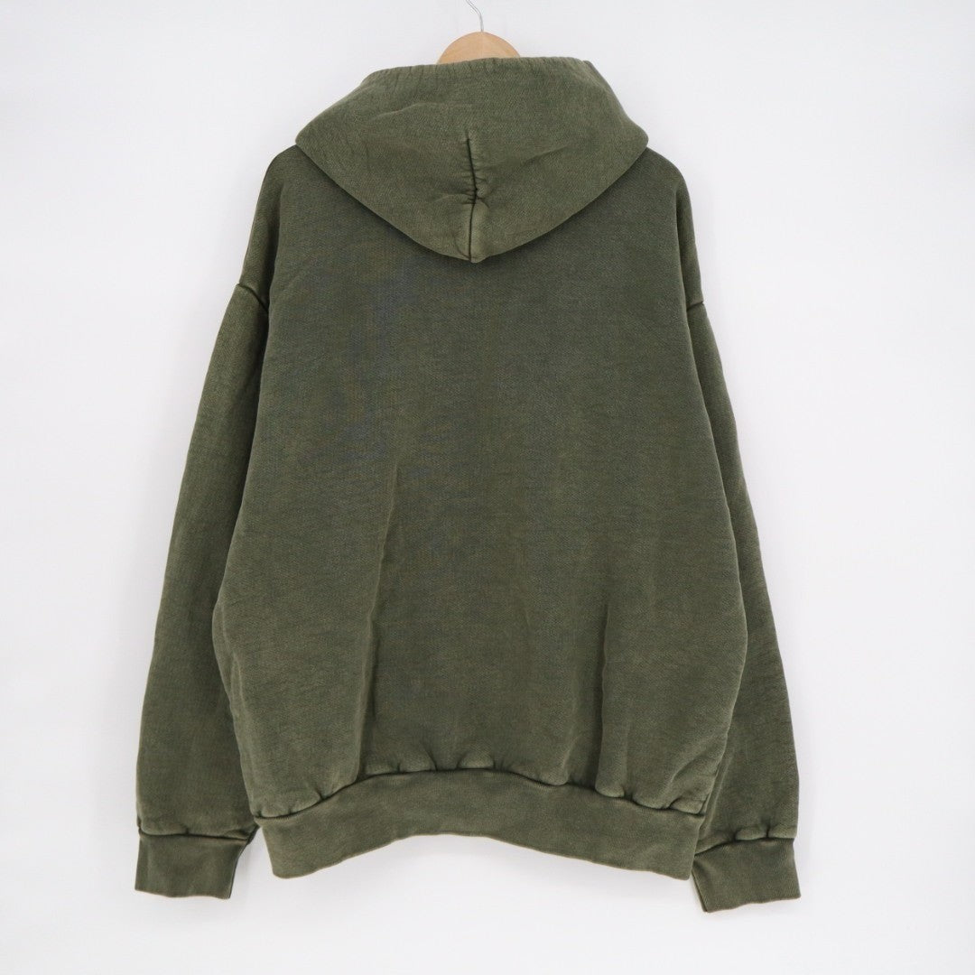 American Giant Hoodie Unisex XL Deep Olive Mineral Wash Logo Fleece Lined Cotton
