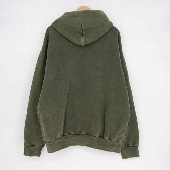 American Giant Hoodie Unisex XL Deep Olive Mineral Wash Logo Fleece Lined Cotton