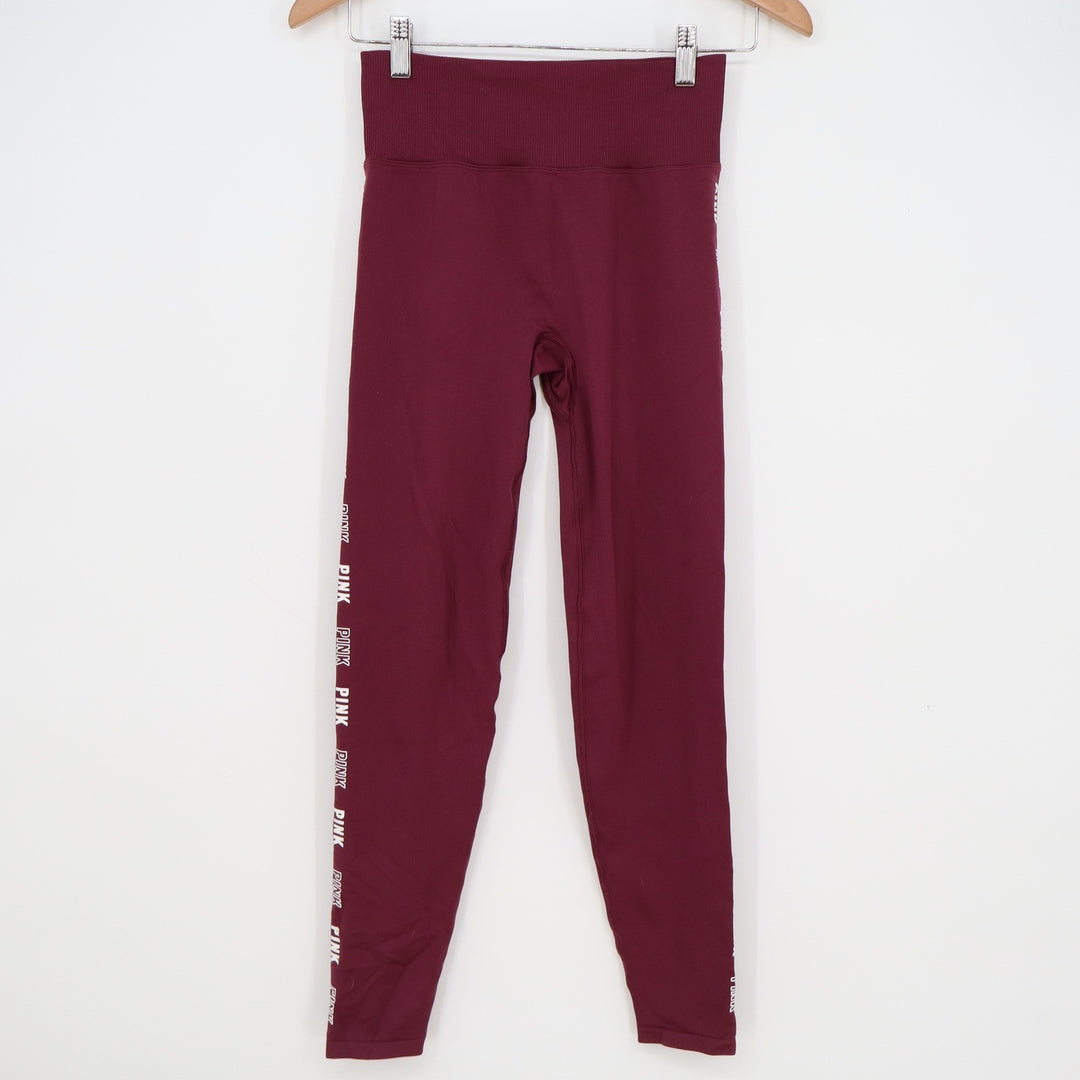 PINK Victoria's Secret Active Seamless Leggings Burgundy Maroon Logo Small SP