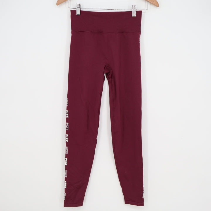 PINK Victoria's Secret Active Seamless Leggings Burgundy Maroon Logo Small SP