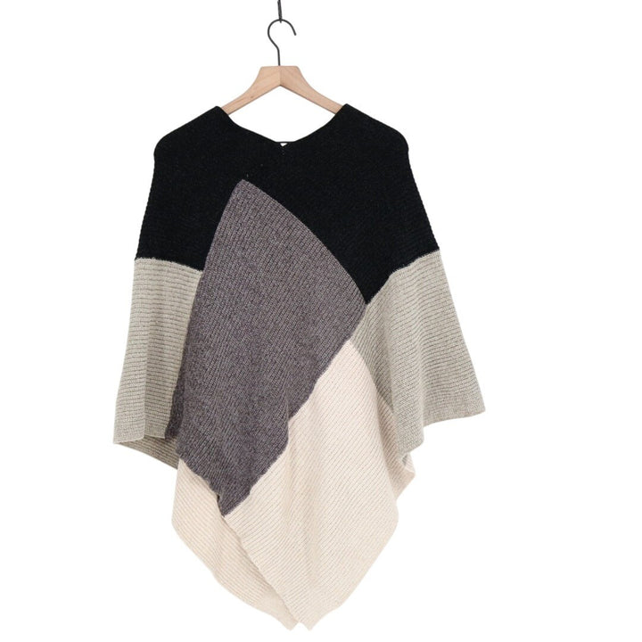 E.Luna Seasonal Fashion Poncho Women's One Size Multi Colorblock Knit Ribbed