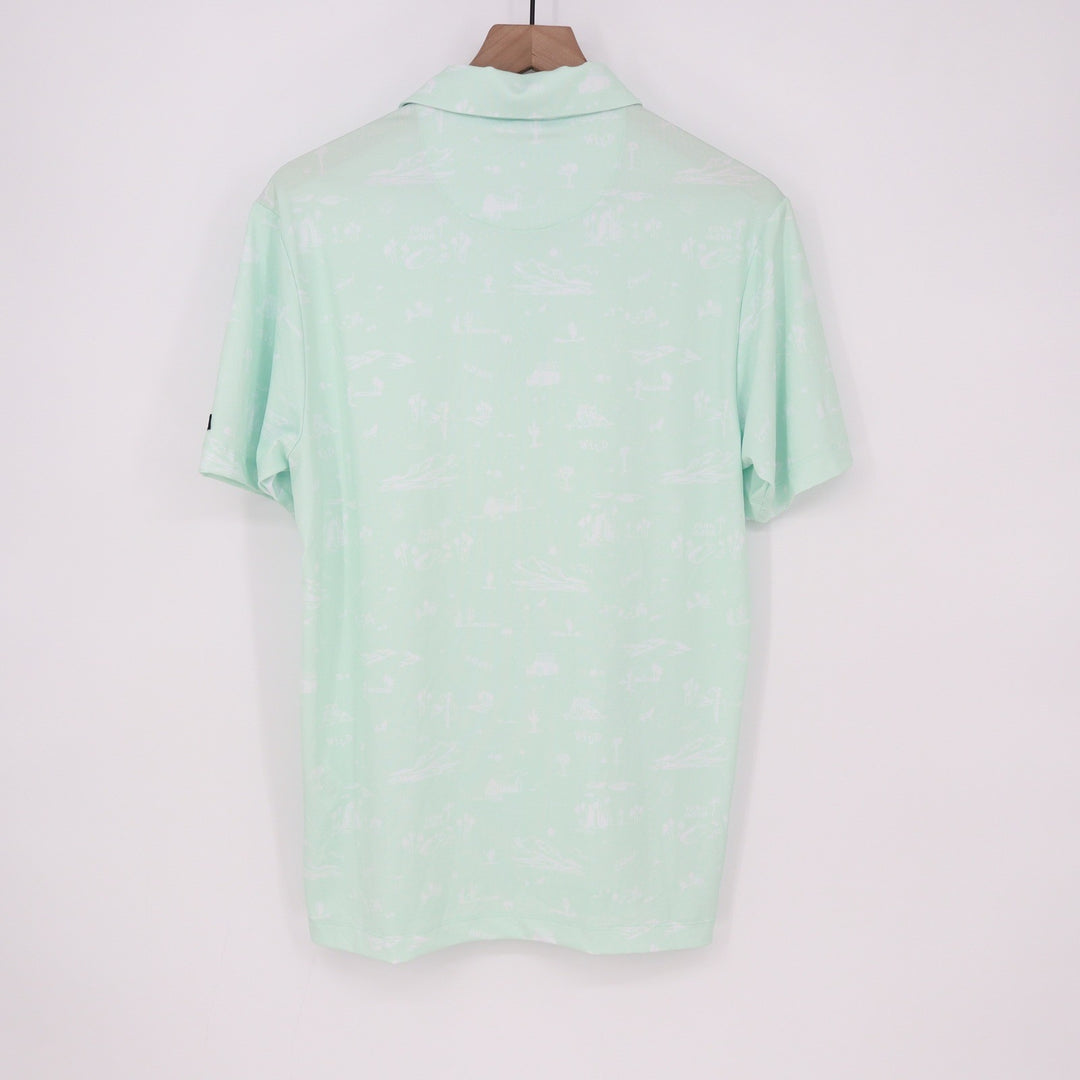 Bad Birdie Mens Mint Green Desert Cactus Print Performance Golf Polo Shirt S