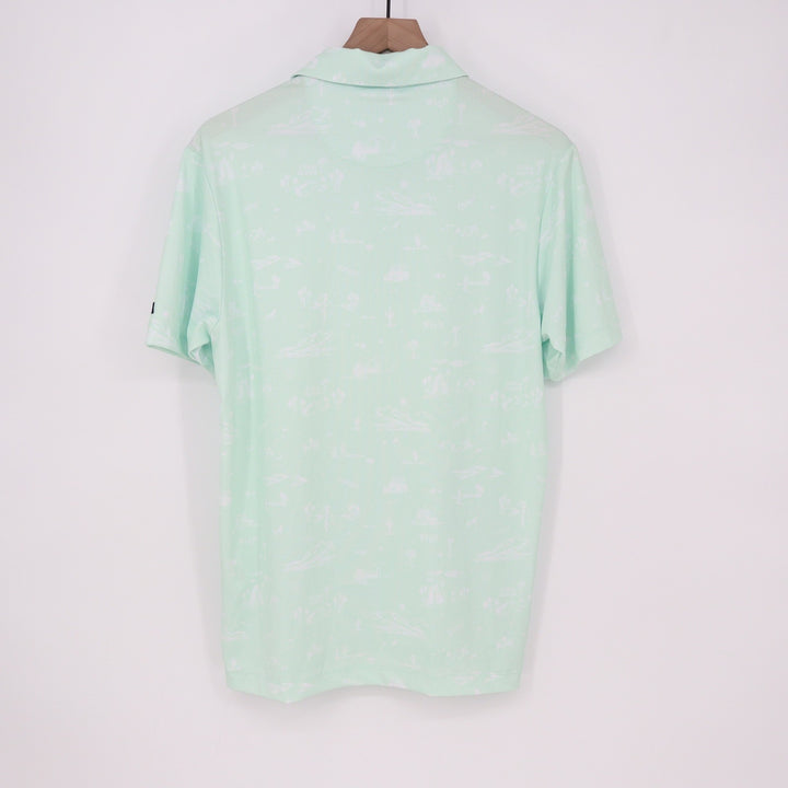 Bad Birdie Mens Mint Green Desert Cactus Print Performance Golf Polo Shirt S