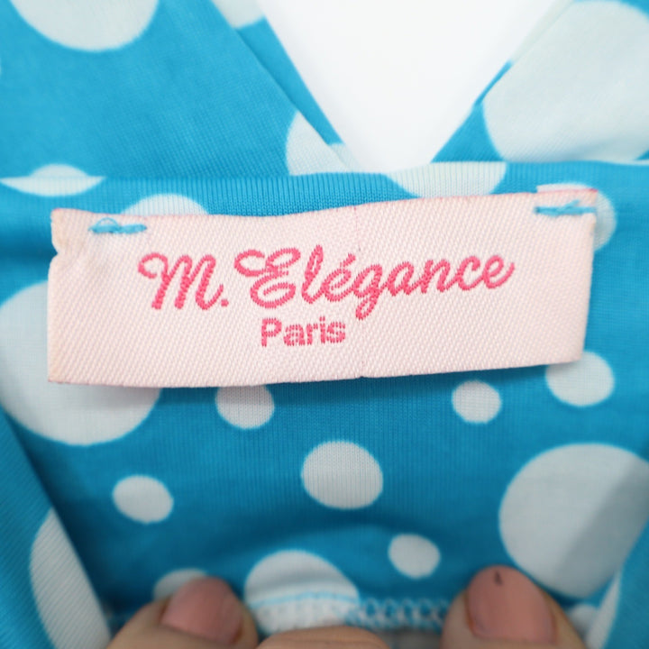 M. Elegance Paris Polka Dot Ruched V-Neck Midi Dress Turquoise Blue Size 36 FR