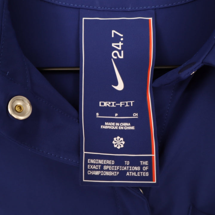 Nike Womens 24.7 Dri-FIT Long Sleeve Button Up Shirt Blue Small NEW