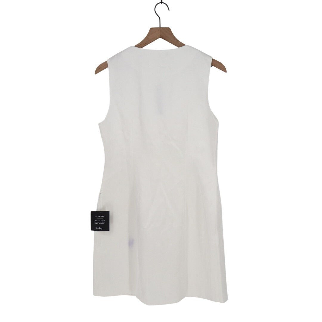 Lulus Sophisticated Icon Mini Dress Womens L Black Sleeveless Pockets Button-Up