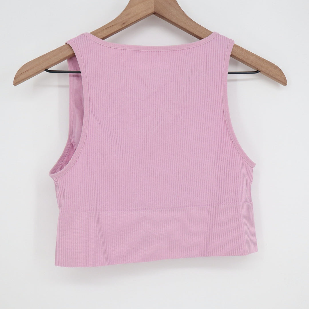 Forever 21 Pink Ribbed Seamless V-Neck Crop Tank Top Women Large