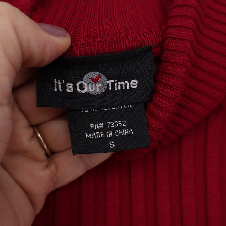 It's Our Time Red Ribbed Turtleneck Sweater Button Shoulder Detail Small 10696