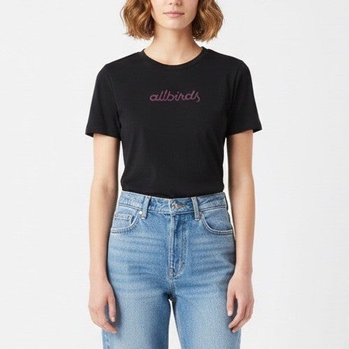 Allbirds Script T-Shirt Womens Small Black Cotton Stretch Short Sleeve Crew Neck
