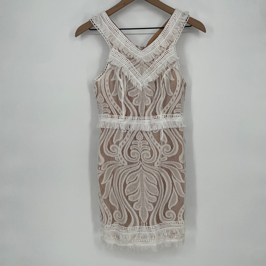 RYSE The Label Lace Overlay Mini Dress White Tan Sleeveless V-Neck Size S