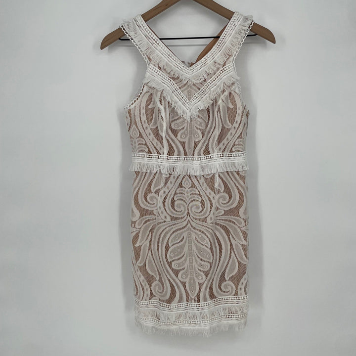 RYSE The Label Lace Overlay Mini Dress White Tan Sleeveless V-Neck Size S