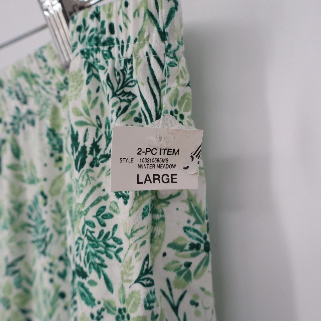 Charter Club Intimates Pajama Pants Womens L Green Floral Elastic Waist Straight