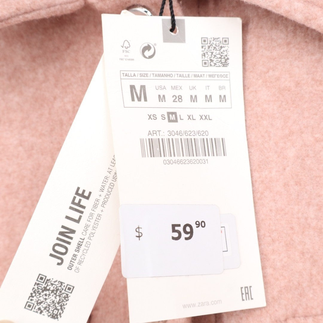 Zara Soft Over Shirt Shacket Womens M Pink Snap Button High Low Spread Collar