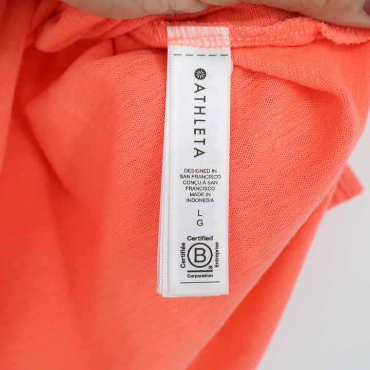 Athleta Womens V-Neck Slub Knit T-Shirt Coral Orange Short Sleeve Size L