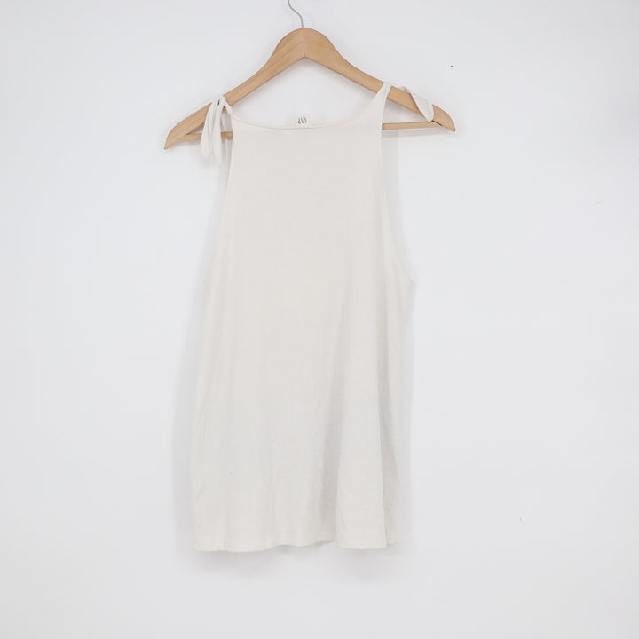 Gap Womens XS Off White Tie Shoulder High Neck Knit Tank Top