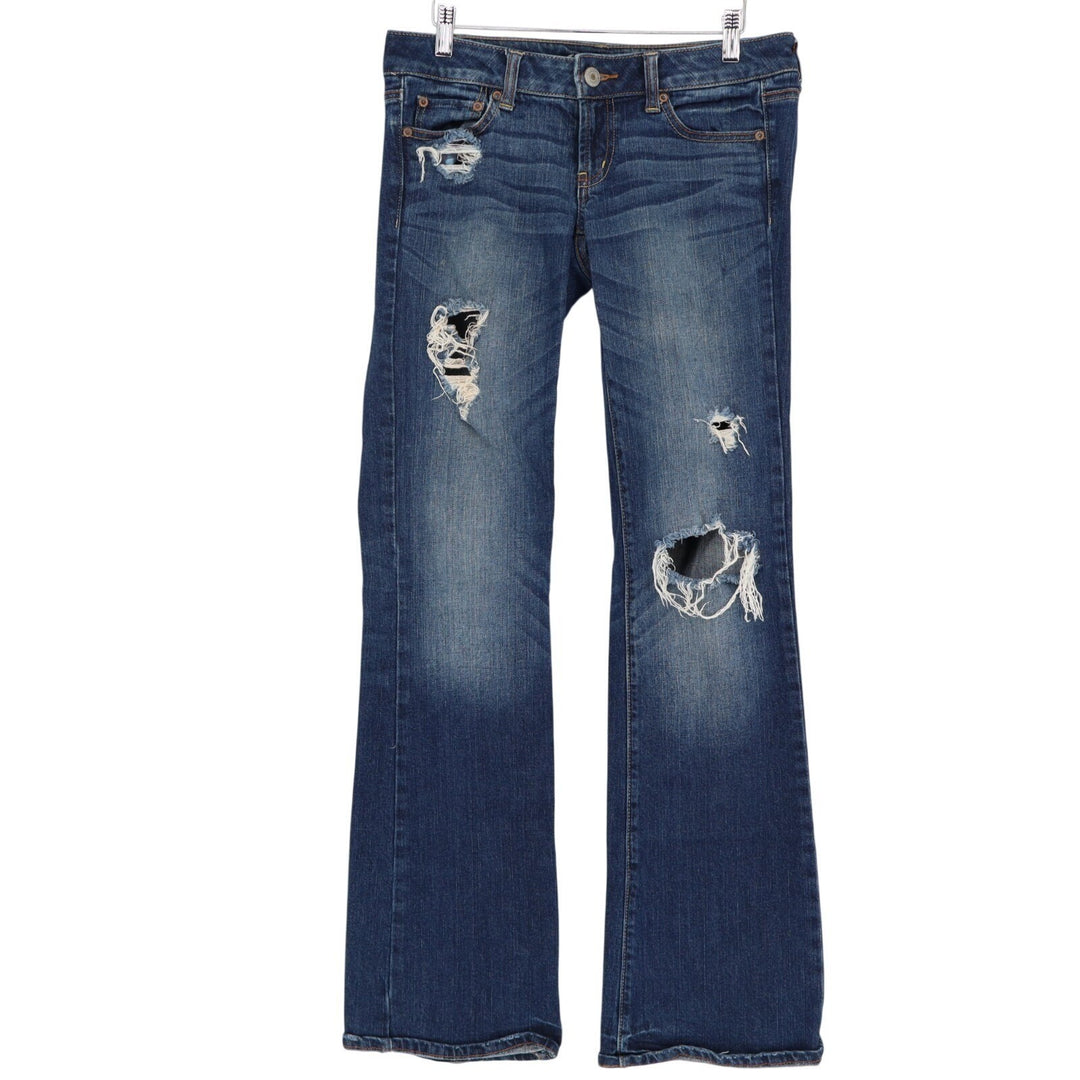 American Eagle Outfitters Jeans Womens 4L Blue Stretch Distressed Straight Leg