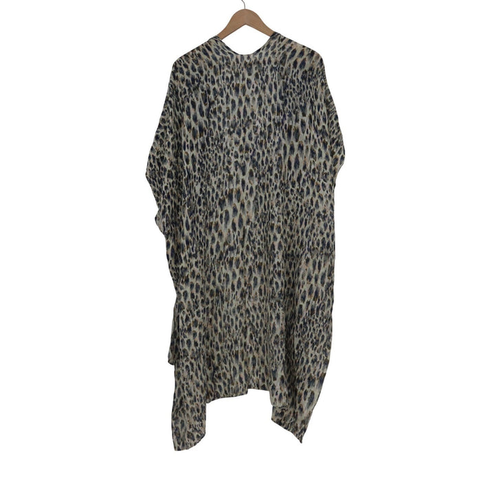 Modena Blue Animal Print Viscose Kimono Wrap Open Front Cardigan One Size