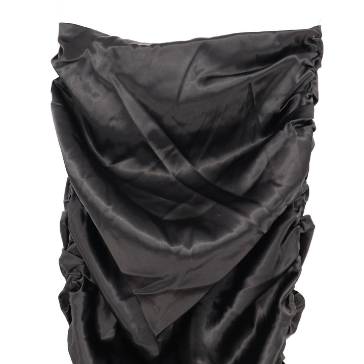 Naked Wardrobe Black Satin Ruched Strapless Tube Top Small