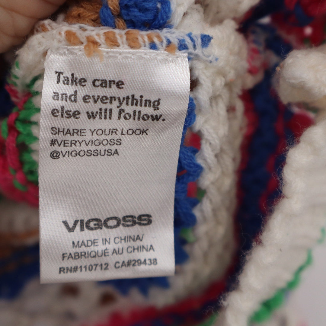 Vigoss Multicolor Striped Crochet Knit Cardigan Sweater XL Button Front Boho