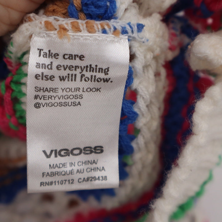 Vigoss Multicolor Striped Crochet Knit Cardigan Sweater XL Button Front Boho