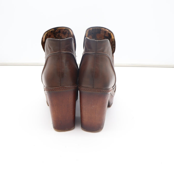 Korks Bootie Women 9.5M Brown Round Neck Block Heel Pull On Platform Ankle Boots