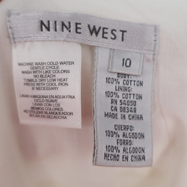 Nine West A-Line Flare Skirt Womens 10 White Black Striped Cotton High Waist