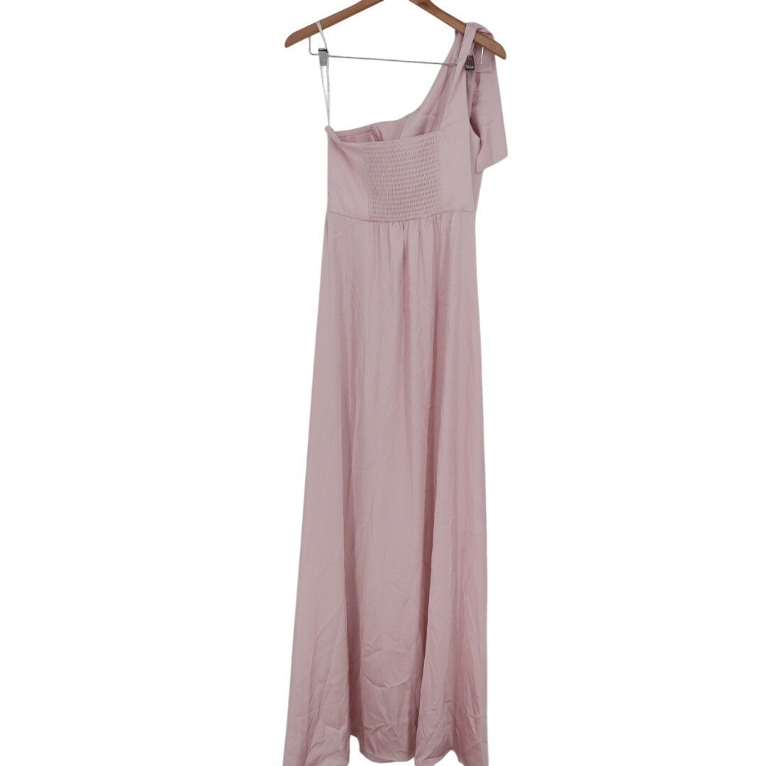 After Six Bow One-Shoulder Fluid Satin Maxi Dress With Full Skirt Size M