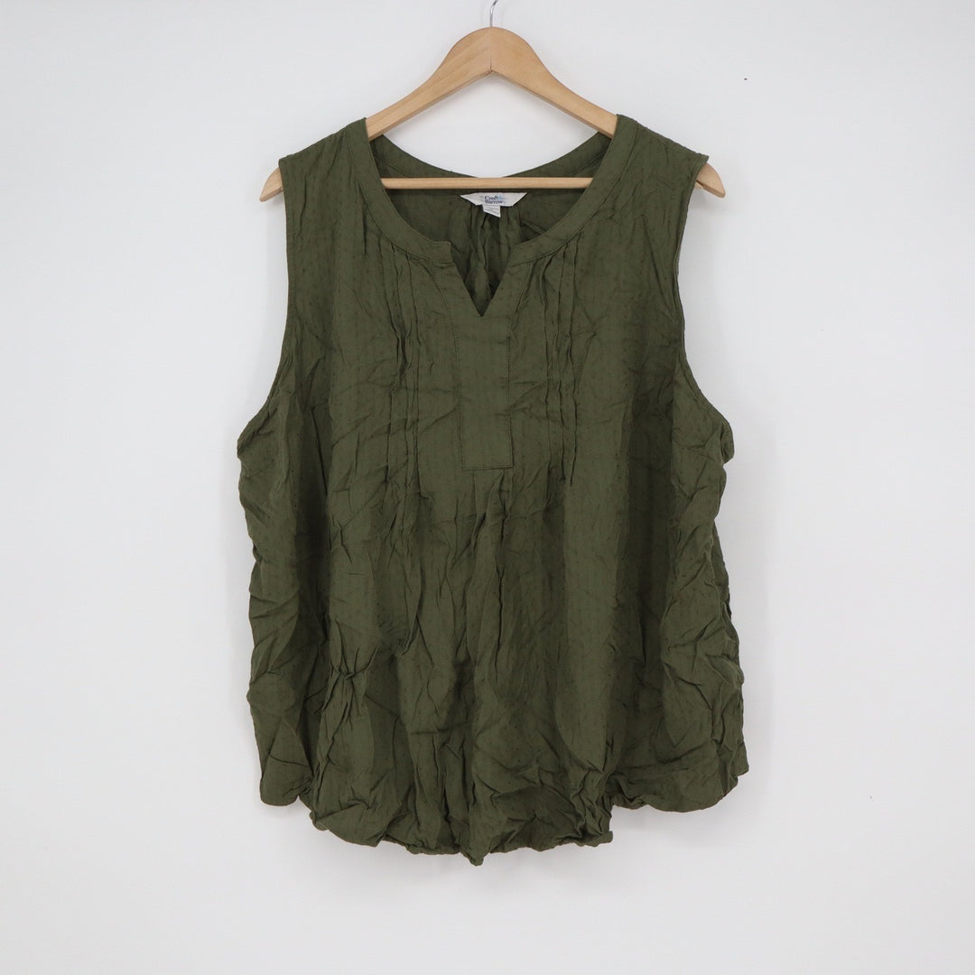 Croft & Barrow Womens Plus 2X Olive Green Dobby Dot Sleeveless Blouse Top Rayon