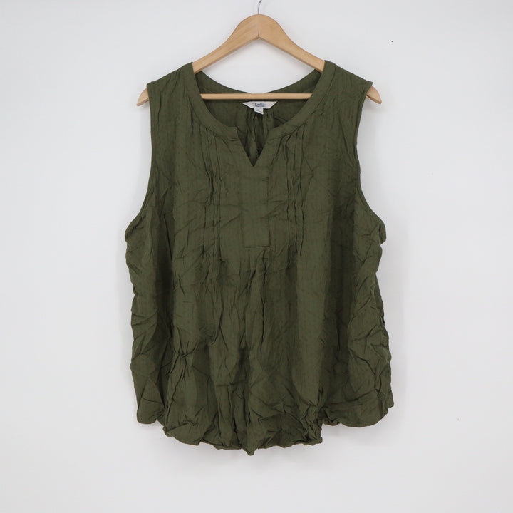 Croft & Barrow Womens Plus 2X Olive Green Dobby Dot Sleeveless Blouse Top Rayon