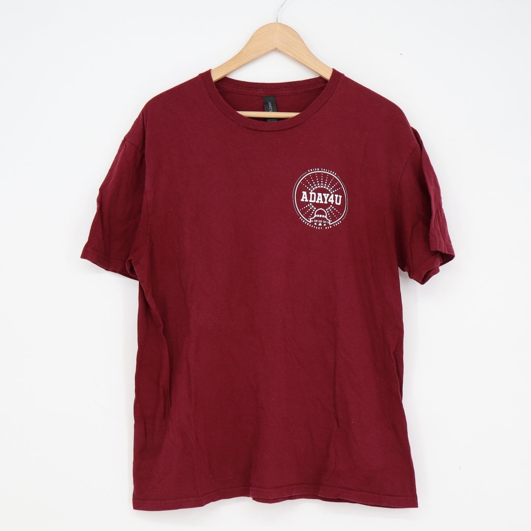 Gildan Softstyle Union College ADAY4U Maroon Graphic T-Shirt Mens Large
