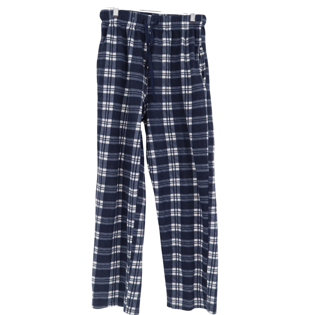 Navy Blue White Plaid Pajama Pants Cotton Blend Fleece Lounge Bottoms M/L