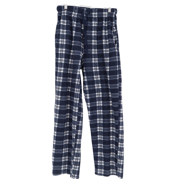 Navy Blue White Plaid Pajama Pants Cotton Blend Fleece Lounge Bottoms M/L