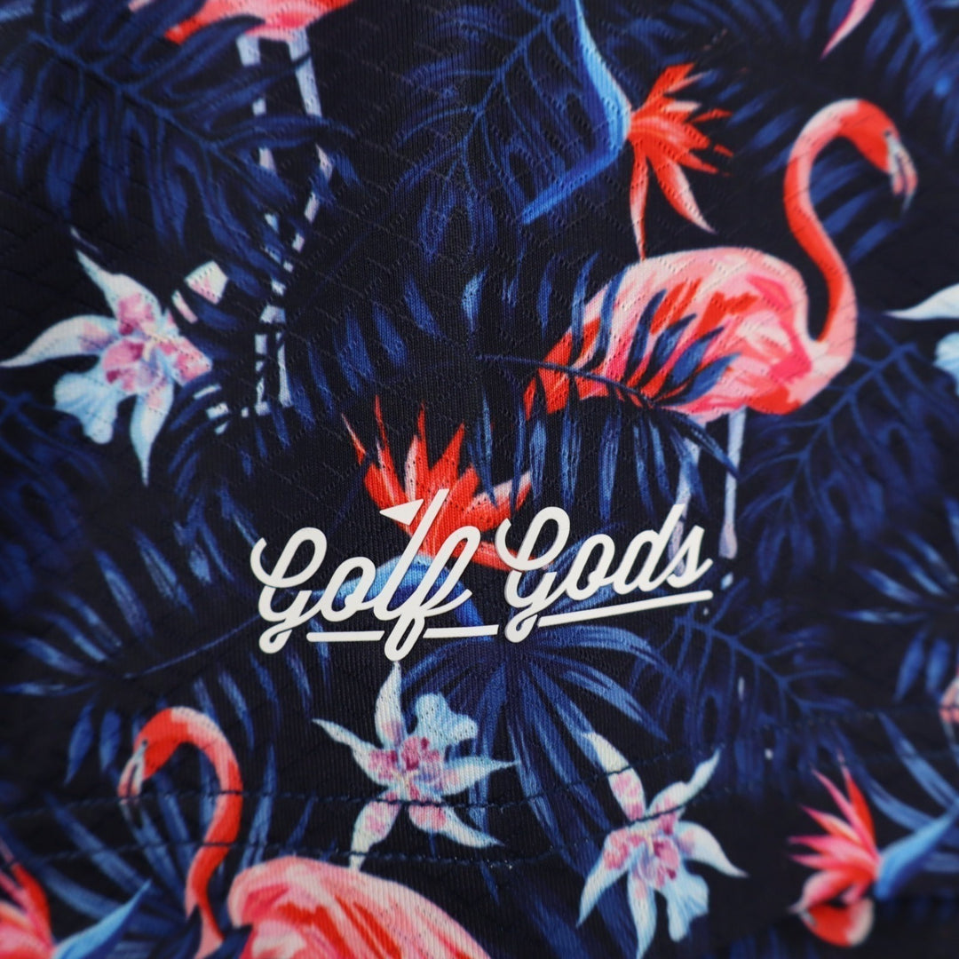 Golf Gods Polo Shirt Mens 3XL Blue Tropical Flamingo Short Sleeve Performance