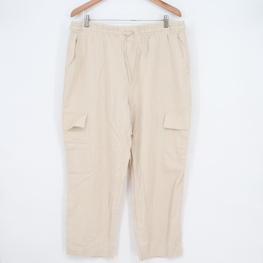 Time and Tru Womens XL Beige Linen Blend Cargo Pants Elastic Waist