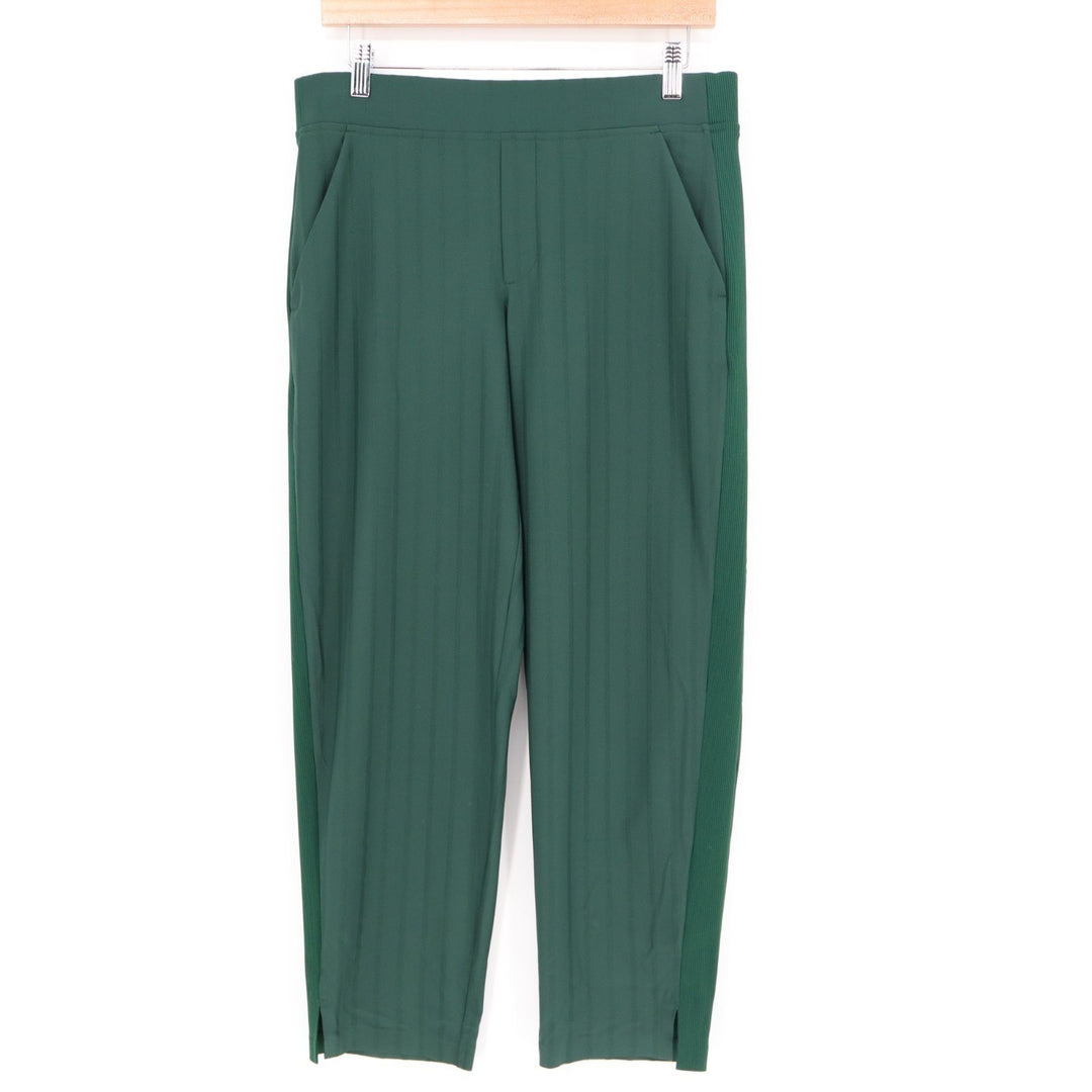 Athleta Trousers Womens 8P Green Stretch Rib Slash Pockets Side Panel Ankle Slit
