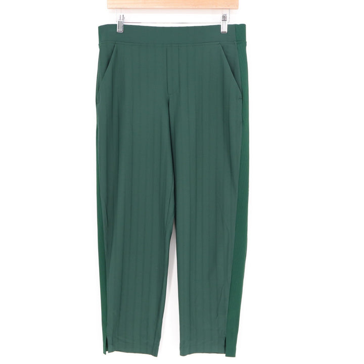 Athleta Trousers Womens 8P Green Stretch Rib Slash Pockets Side Panel Ankle Slit