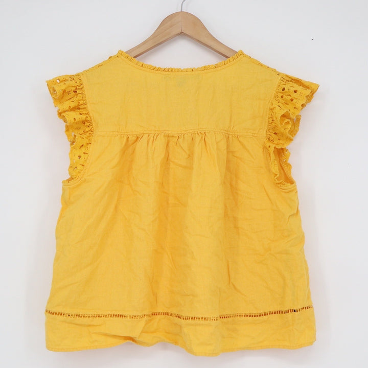 Marc New York Andrew Marc Yellow Linen Blend Eyelet Ruffle Blouse Large