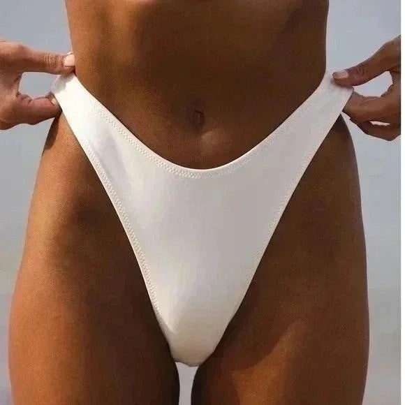 Lulus White High Leg Bikini Bottoms Swimsuit Size Medium L13Bottom